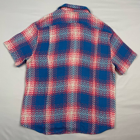 Corridor Mens Acid Plaid Short Sleeve Button Shirt Sz Medium Firecracker Camp C7 - Picture 2 of 8